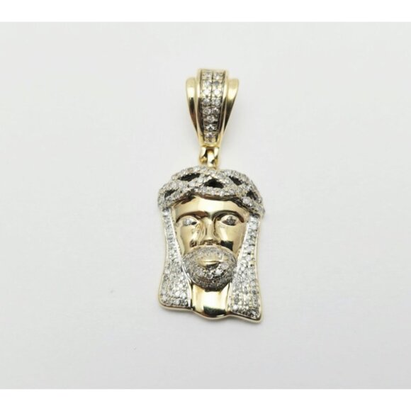 Unique 10K Karat Solid Yellow Gold Religious Jesus Head Diamond Charm Pendant - Picture 4 of 12